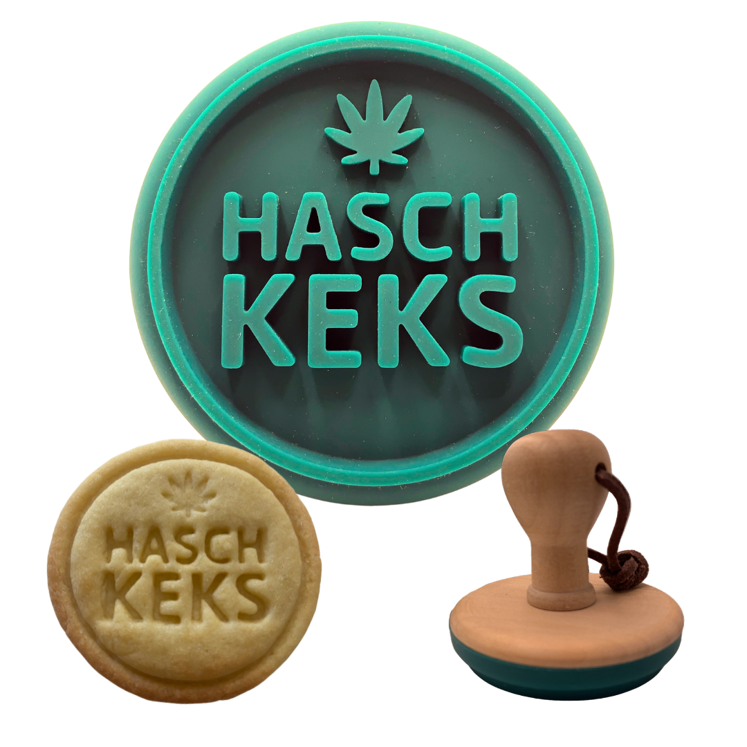 Hasch-Keksstempel | Weed Blatt Prägemotiv mit Buchenholzgriff