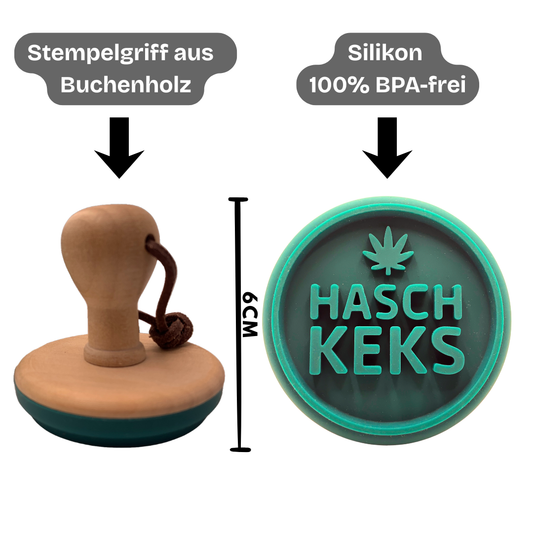 Hasch-Keksstempel | Weed Blatt Prägemotiv mit Buchenholzgriff
