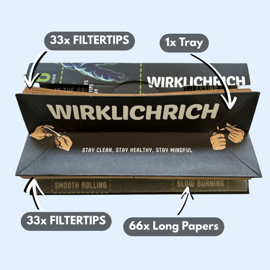 3-in-1 King Size Slim Set | 66 ungebleichte Long Papers + 66 Tips + Drehtray